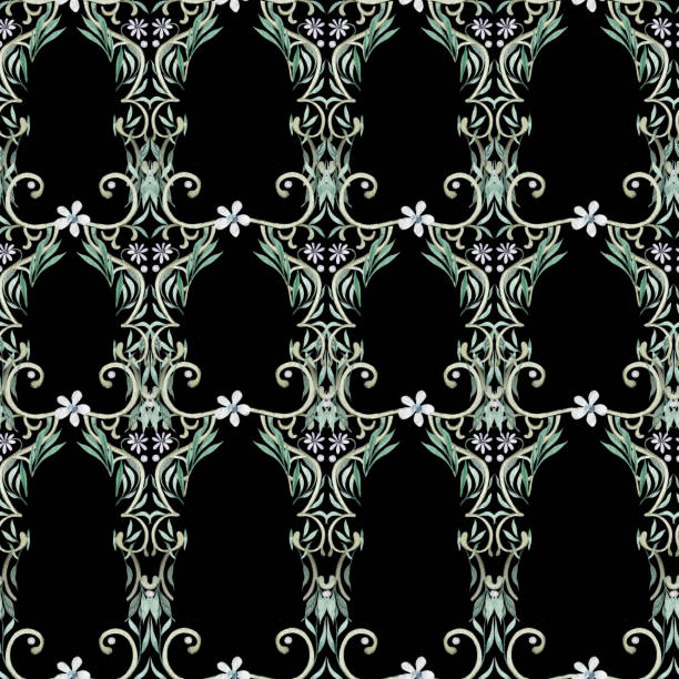 aquarell vintage abstrakte florale nahtlose mustertextur. arabische fliesen. - pattern old fashioned antique flower stock-grafiken, -clipart, -cartoons und -symbole