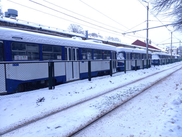 istock tram depo station in winter time covered with snow layer 1457605825