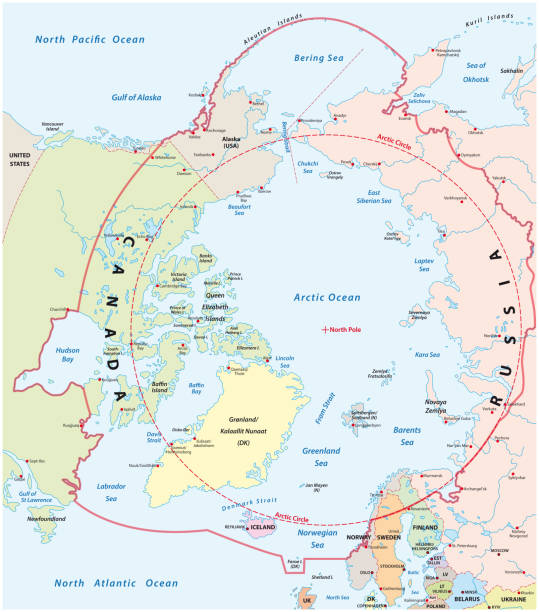 ilustrações de stock, clip art, desenhos animados e ícones de vector map of the arctic and polar region - baffin island