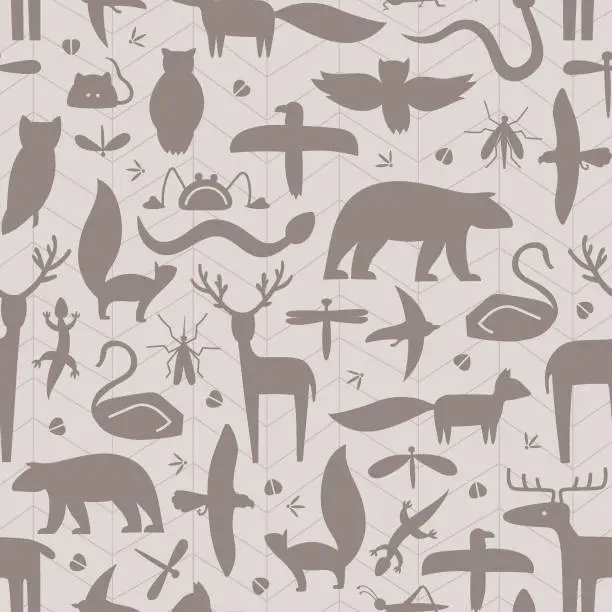 Vector illustration of Brown shape of wild forester animals vector seamless pattern. Can use for fabric, web background.