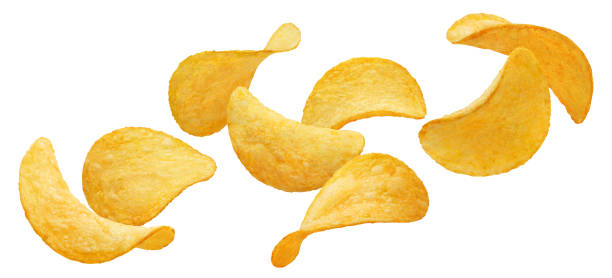 istock Flying delicious potato chips on white 1457608134