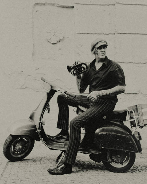 istock The jazz musician on the scooter. 1457610979