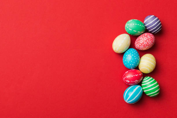 istock holiday preparation Multi colors Easter eggs on colored background . Pastel color Easter eggs. holiday concept with copy space 1457621974