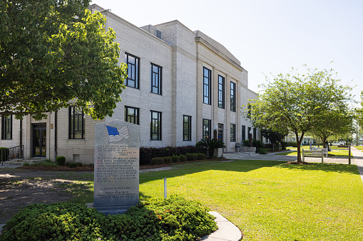 Adel, Georgia, USA - April 17, 2022: The Cook County Courthouse with the Veterans Memorial