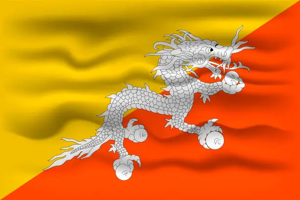 Vector illustration of Waving flag of the country Bhutan. Vector illustration.