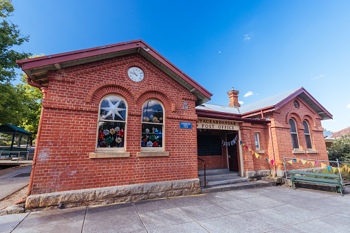 YACKANDANDAH, AUSTRALIA- DECEMBER 31 2022: The historic Post Office in the gold mining town of Yackandandah on a warm summers evening in rural country Victoria, Australia