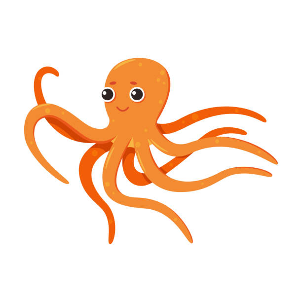 Cute cartoon orange octopus with big eyes. Vector isolated illustration Cute cartoon orange octopus with big eyes. Vector isolated illustration octopus stock illustrations