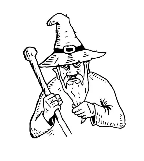 Vector illustration of Hand drawn wizard stock illustration