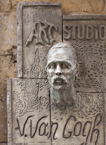 Valetta, Malta - October 20, 2015: Van Gogh bas-relief  on a on the facade of the building near the art studio
