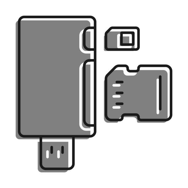 ilustraciones, imágenes clip art, dibujos animados e iconos de stock de lineal relleno con icono de color gris. adaptador para conectar portadores externos de información digital. vector simple en blanco y negro aislado sobre fondo blanco - usb cable key stick white background