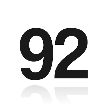 92 Number Ninetytwo Icon With Reflection On White Background Stock
