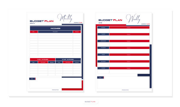 личный ежемесячный и недельный бюджетный план, шаблоны планировщика бюджета для печати, трекер доходов и расходов иллюстрация бюджета, пер - weekly budget stock illustrations