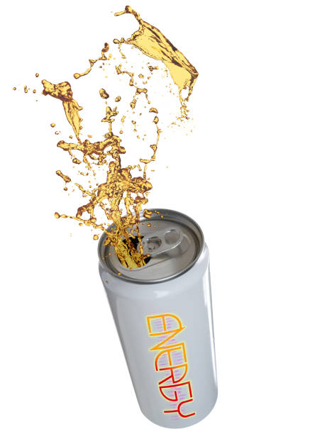 istock Can of energy drink with splashes on white background 1457645796