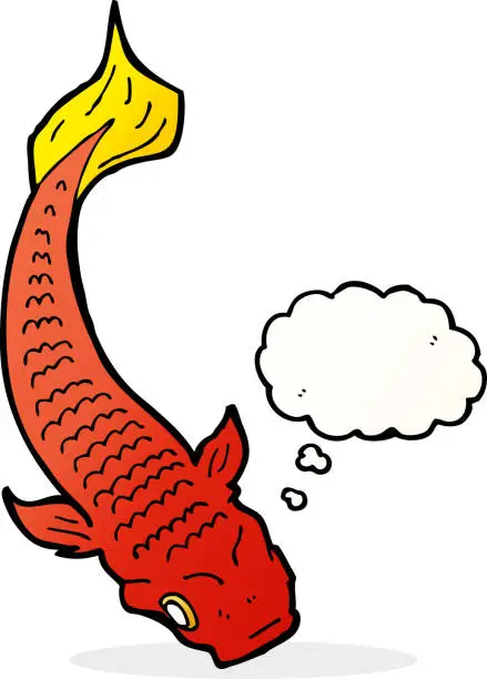 Vector illustration of cartoon fish with thought bubble