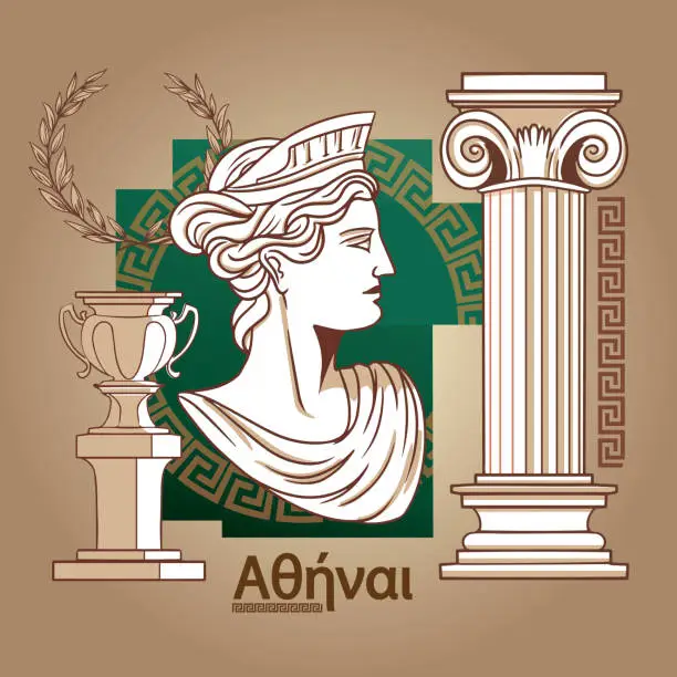 Vector illustration of Antique statue, symbols of greek antique culture, vector illustration for invitation to travel
