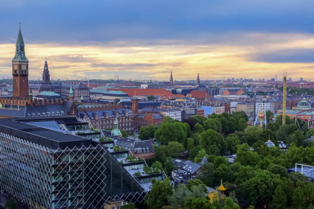 Aerial view of the Danish capital Copenhagen during sunset
