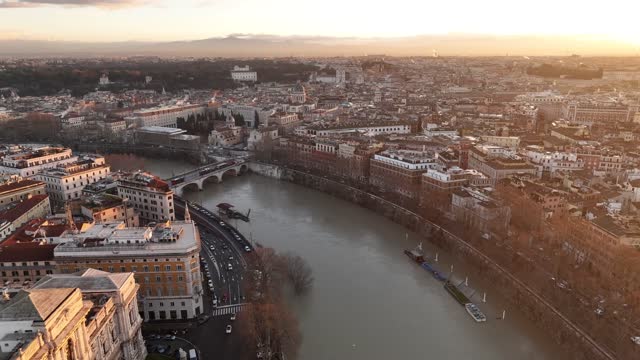 The historic center of Rome and the Tiber river