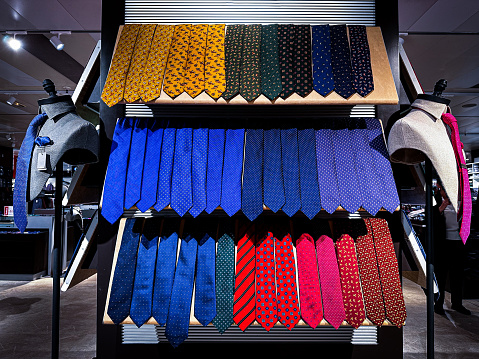 The tidy composition of ties giving a colorful background