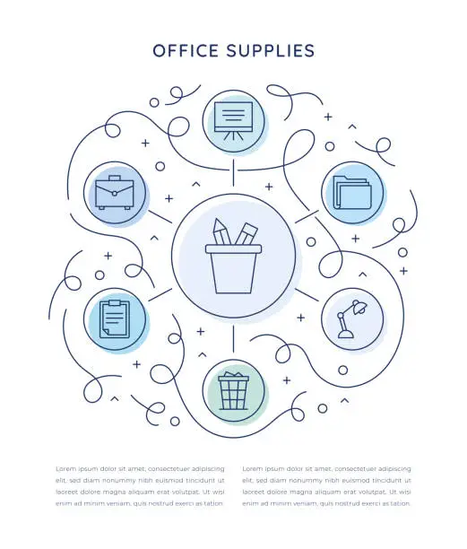 Vector illustration of Office Supplies Six Steps Infographic Template