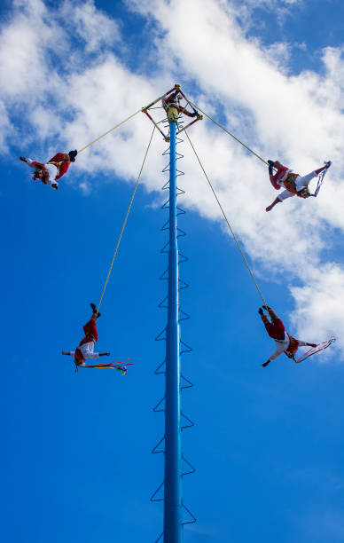 Voladores (acrobat performers) at Flying Men Dance ceremony stock photo