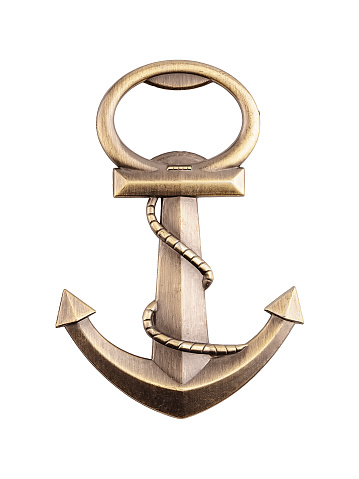 Decorative ship metal anchor isolated with rope