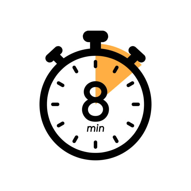 eight minutes stopwatch icon, timer symbol, cooking time, cosmetic or chemical application time, 8 min waiting time vector illustration - 秒錶 幅插畫檔、美工圖案、卡通及圖標