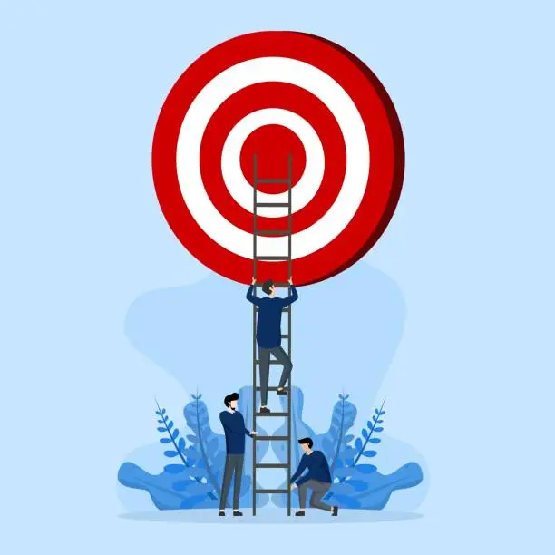 Vector illustration of Develop ladder to success, set business goals, targets.