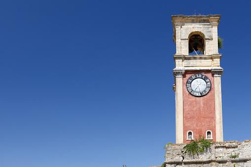 Clock tower in the old fortress in Kerkyra, Corfu, Greece