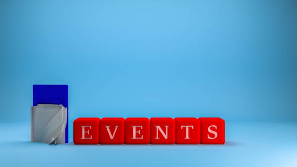 istock Red cubes with the word Event on a blue background 3d illustration 1457678264