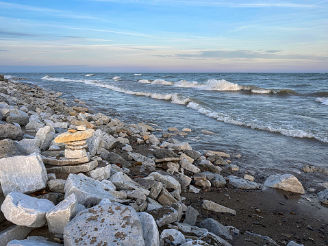 Arrangement of stones on a beach