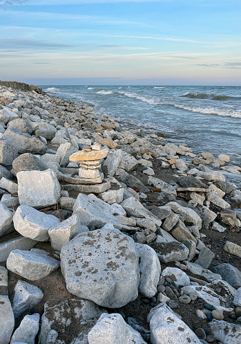 Arrangement of stones on a beach