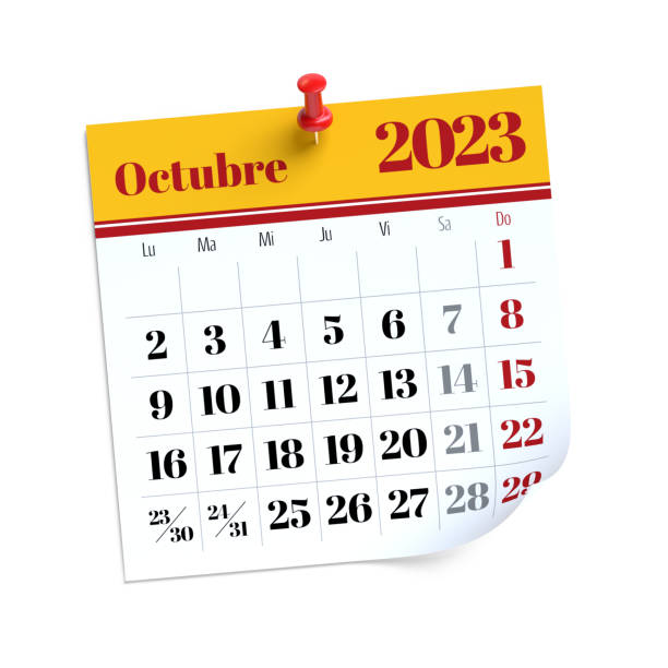 istock October Calendar 2023 in Spanish Language. Isolated on White Background. 3D Illustration 1457684077
