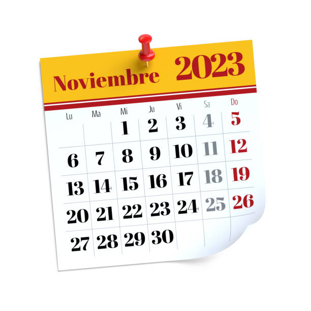 istock November Calendar 2023 in Spanish Language. Isolated on White Background. 3D Illustration 1457684084