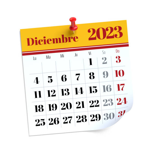 istock December Calendar 2023 in Spanish Language. Isolated on White Background. 3D Illustration 1457684094