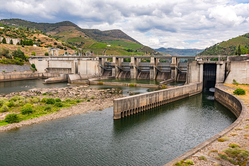 The lock at the Regua power plant on the middle reaches of the Douro River is used for navigability and power generation, Regua, Portugal