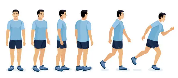 Vector illustration of Man wearing fitness sporty outfit. Set of different poses design.