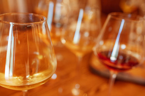 istock Glass goblets placed in rows on table during wine tasting procedure in restaurant 1457688728