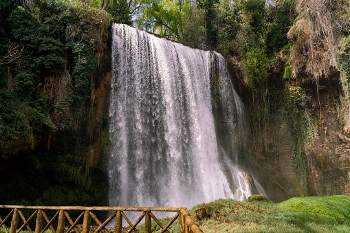 imposing waterfall called la caprichosa located in the natural park of the monasterio de piedra, Zaragoza, Spain