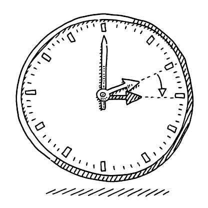 Hand-drawn vector drawing of a Daylight Saving Time Symbol, Spring Forward. Black-and-White sketch on a transparent background (.eps-file). Included files are EPS (v10) and Hi-Res JPG.