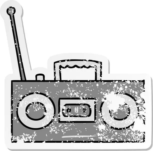 Vector illustration of hand drawn distressed sticker cartoon doodle of a distressed sticker cassette player
