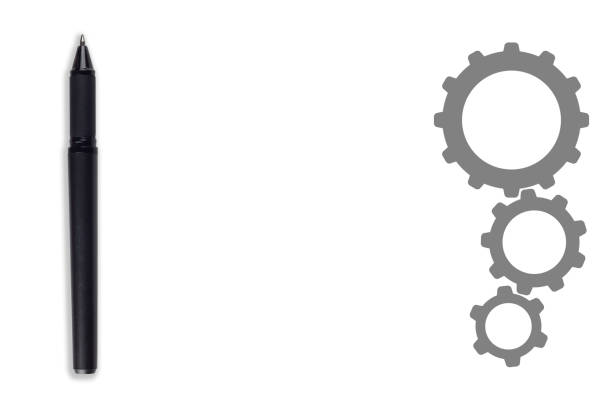 a sample of a black pen in combination with gray, a template for design on a white background, gears as a symbol of thinking and planning