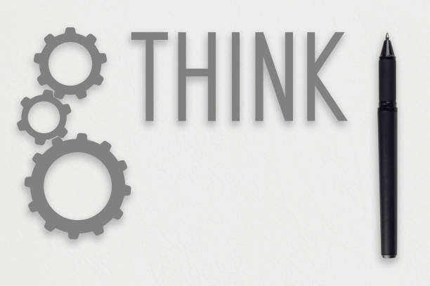 a sample of a black pen in combination with gray, a template for design on a white background, gears as a symbol of thinking and planning