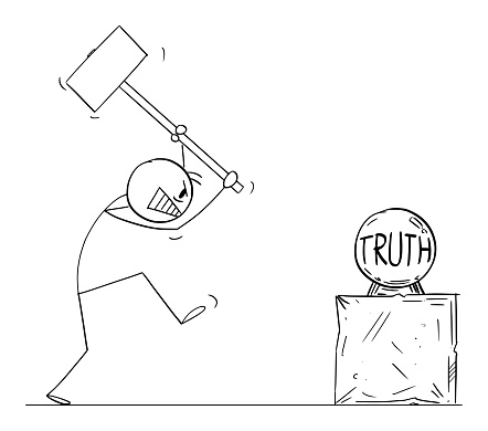 Person Trying To Destroy Truth With Hammer Vector Cartoon Stick Figure Person Trying To Destroy Truth With Hammer Vector Cartoon Stick Figure