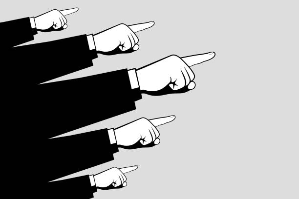 illustrazioni stock, clip art, cartoni animati e icone di tendenza di mani di uomini d'affari o funzionari con gesti di puntamento - biasimo
