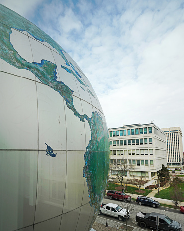 Raleigh, NC - USA - 12-20-2022: View of the globe at the North Carolina Museum of Natural Sciences