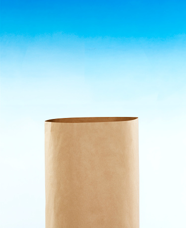 Empty shopping bag on a color background