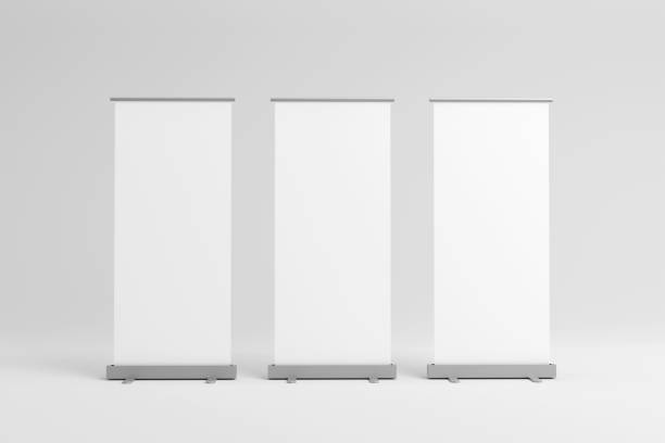 istock Set of blank roll-up, pop-up or pull-up banner stands. 3d render 1457704396