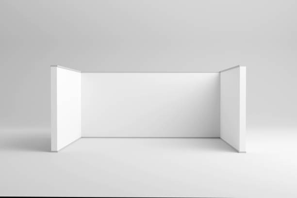 istock Empty exhibition stand hall with white walls. Trading room, presentation conference hall. 3d render 1457704417