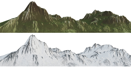 3D render different season mountains on white background