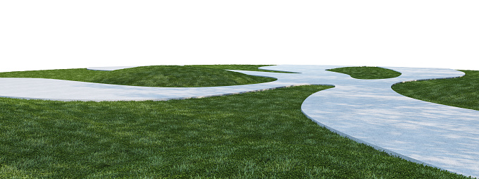3D render lawns and sidewalks on white background